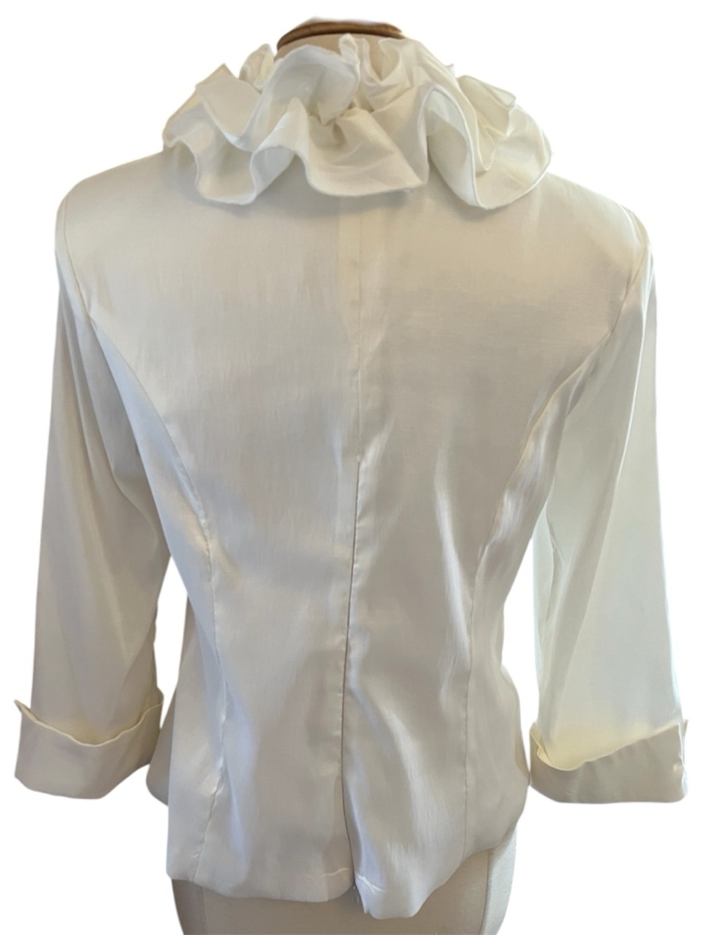 Danny Couture White V- Neck Blouse tiered ruffle collar,black jeweled buckle XL - Picture 4 of 13